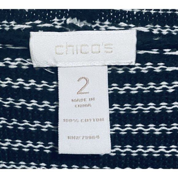 Chicos 2 Womens Large Open Cardigan Geometric Stripe Print Black Cotton - Picture 4 of 6